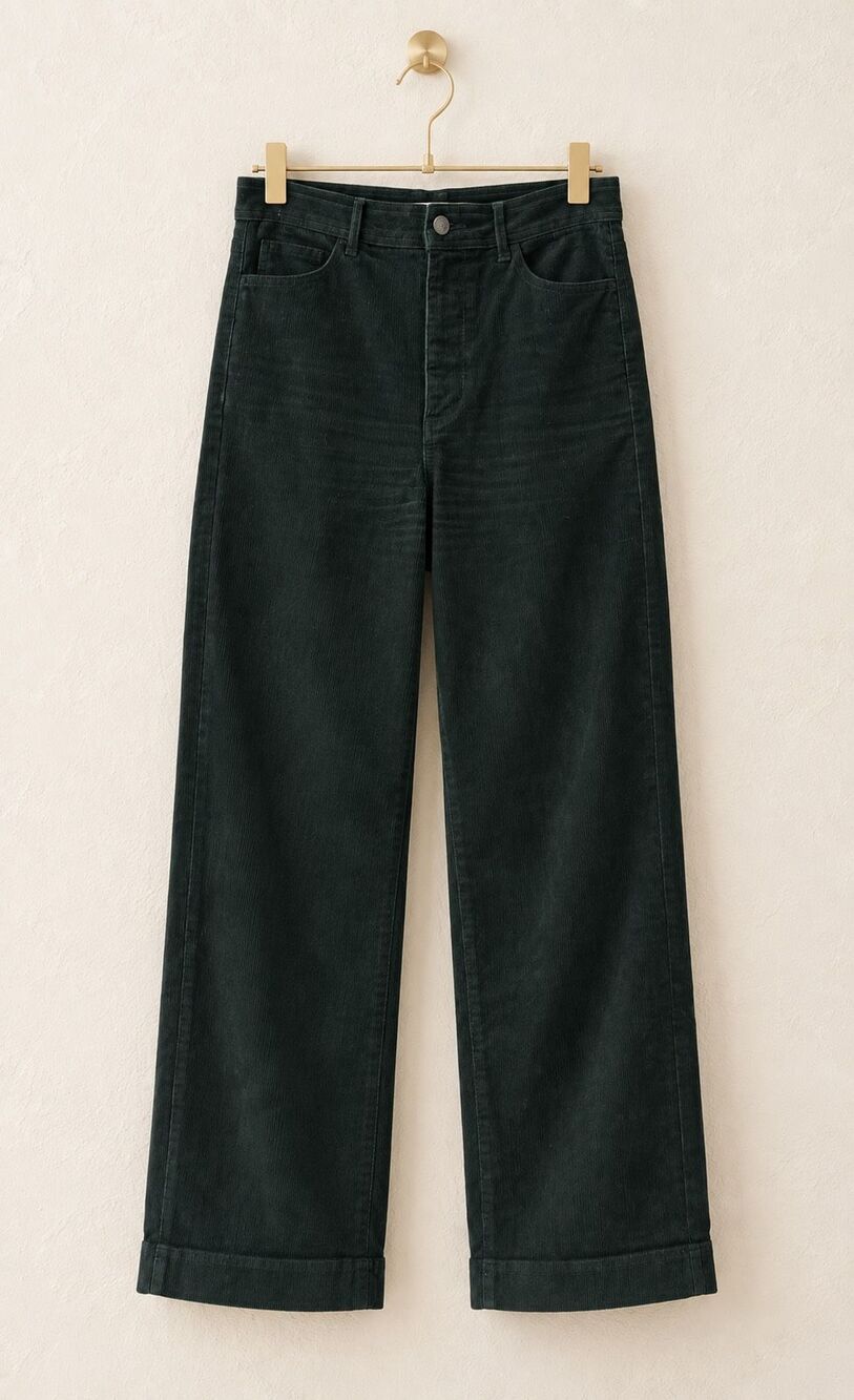 NWOT EVERLANE THE CORDUROY WIDE-LEG PANT Deep green, Sz 12 $100 G17 - Picture 2 of 8